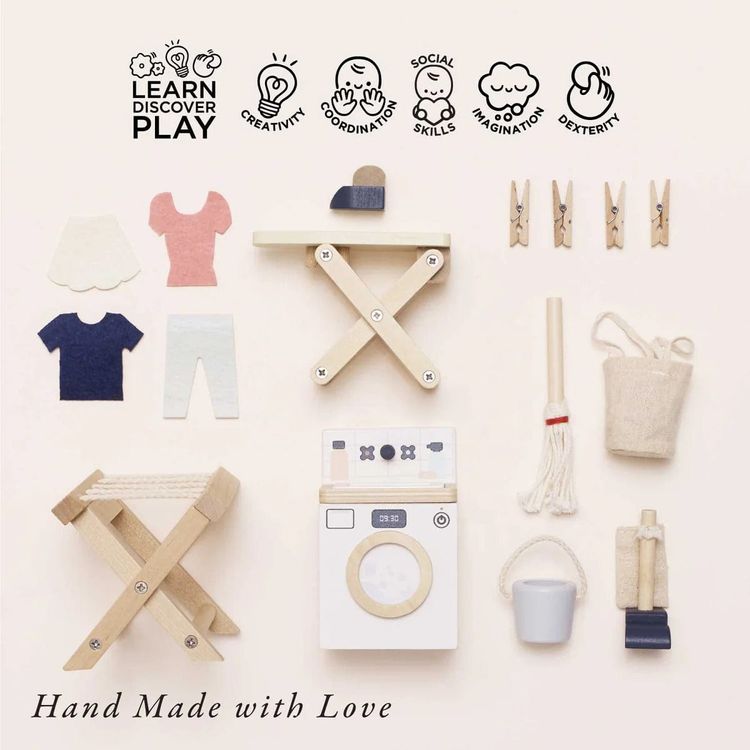16 Piece Wooden Dollhouse Laundry Room Set - Image 3