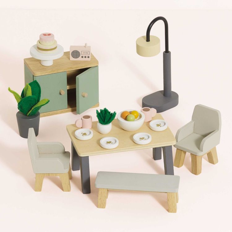 18-Piece Wooden Dollhouse Dining Room Set - Image 5