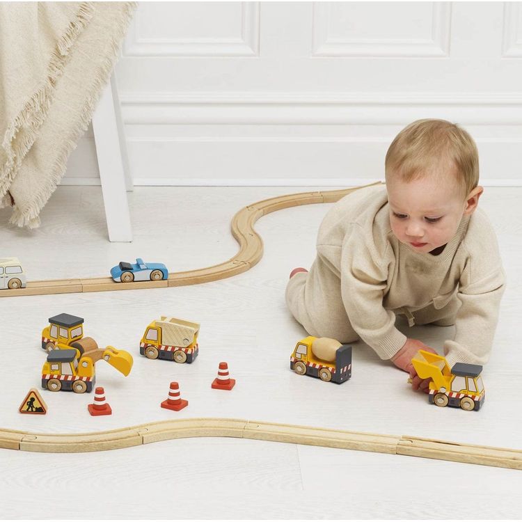 Alternative view of 7 Piece Wood Construction Toy Cars, Trucks & Diggers Set