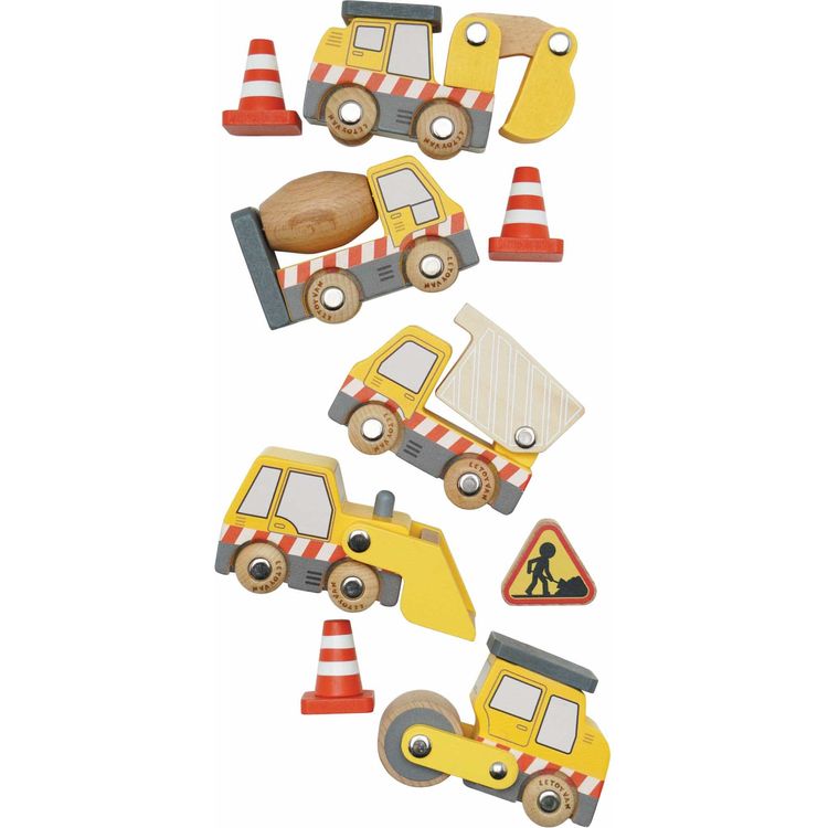 7 Piece Wood Construction Toy Cars, Trucks & Diggers Set - Image 5