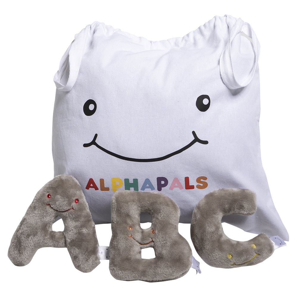 Alphabet Mini Plush Set - Rhino Grey Letters with White Drawstring Bag