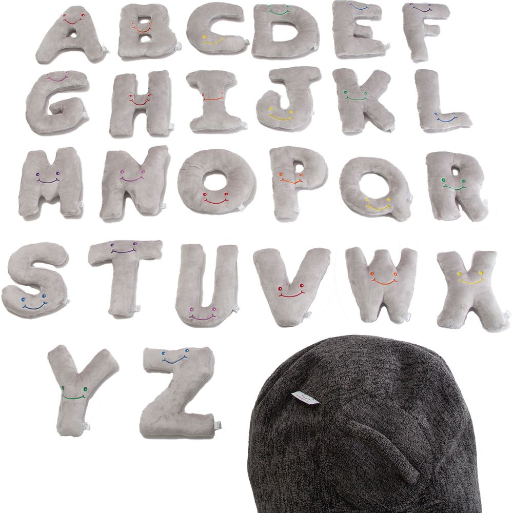 Alternative view of Alphabet Plush Mini Set - Dove Grey Letters with Dark Grey Bag