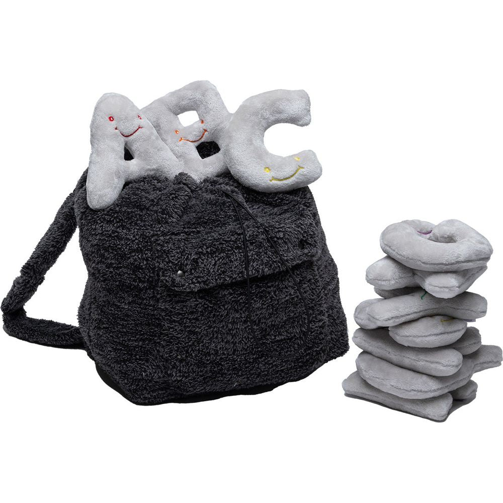 Alphabet Plush Set - Dove Grey Letters with Dark Grey Backpack