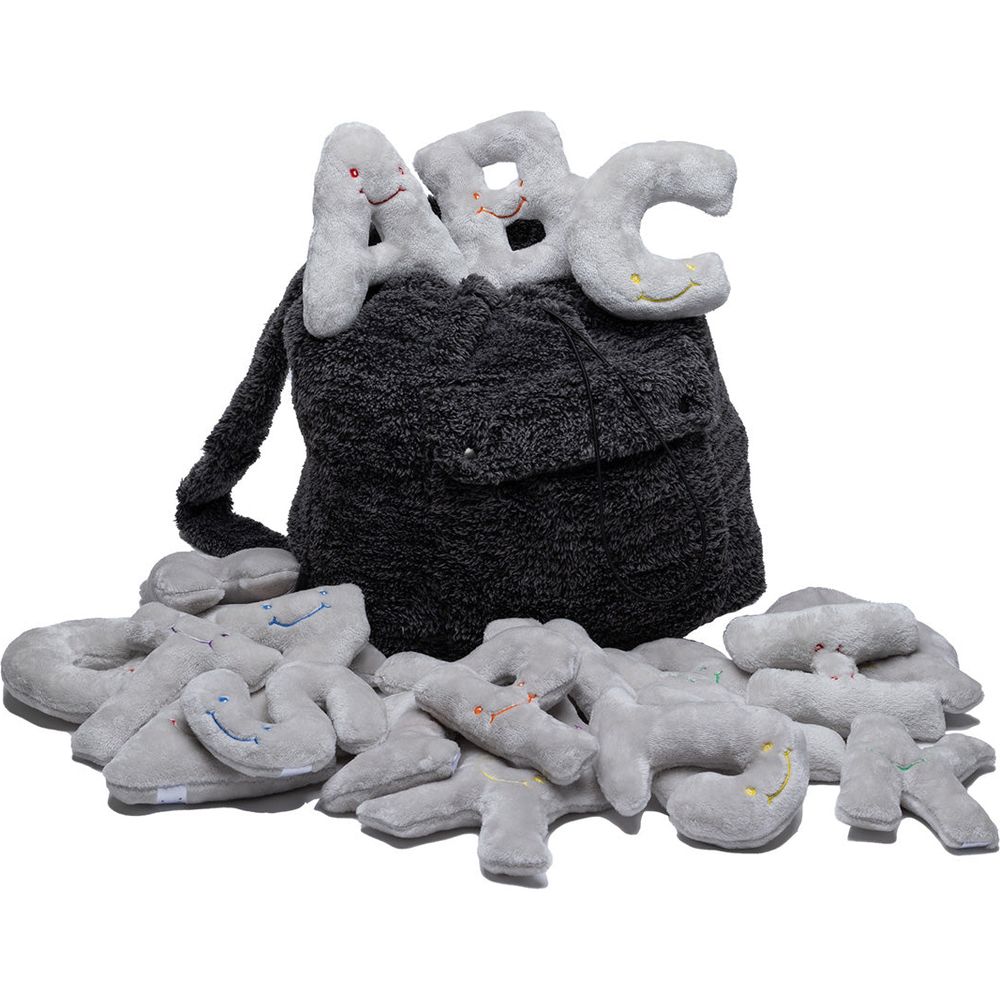 Alternative view of Alphabet Plush Set - Dove Grey Letters with Dark Grey Backpack
