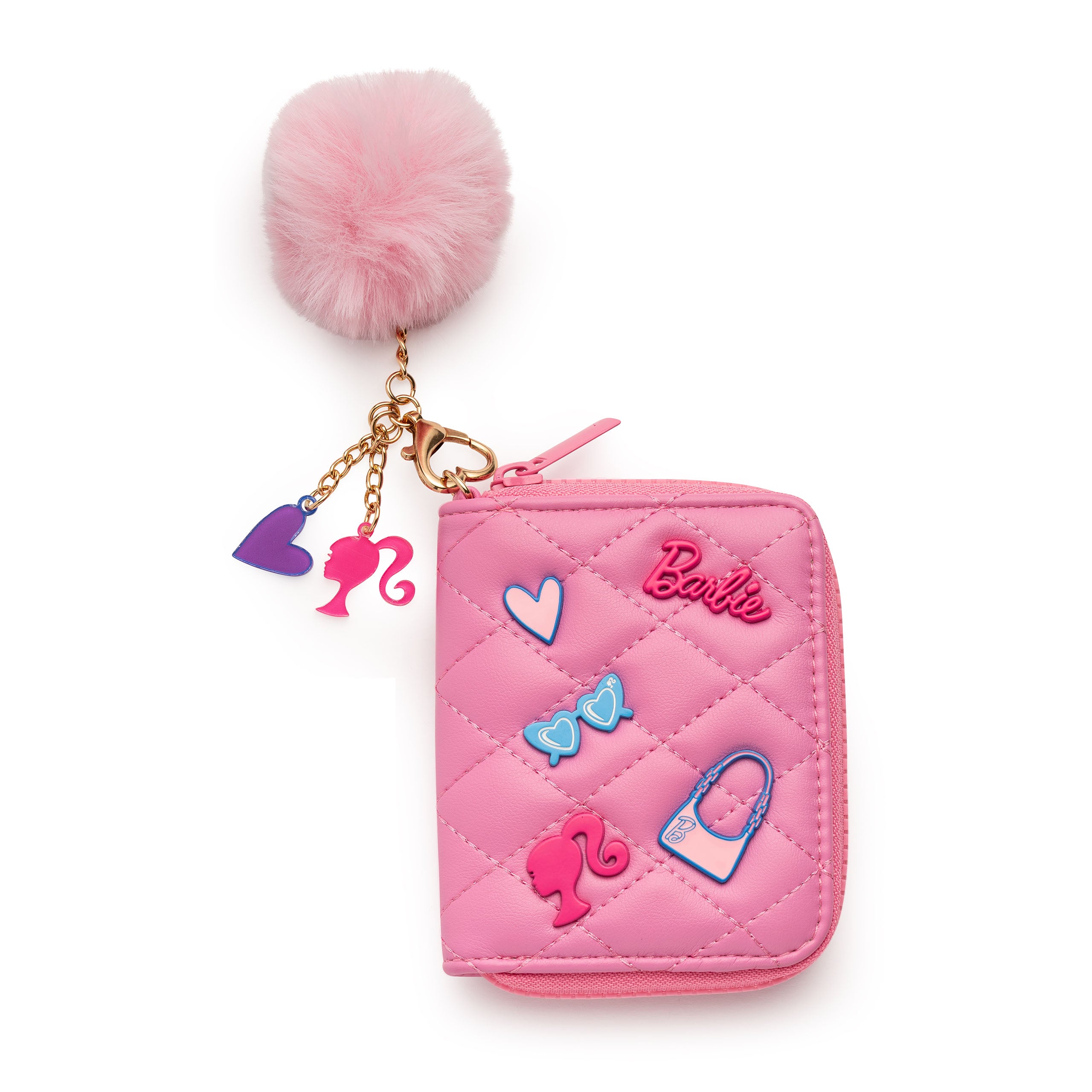 Barbie Quilted Kids Hot Pink Zip Wallet with Charms
