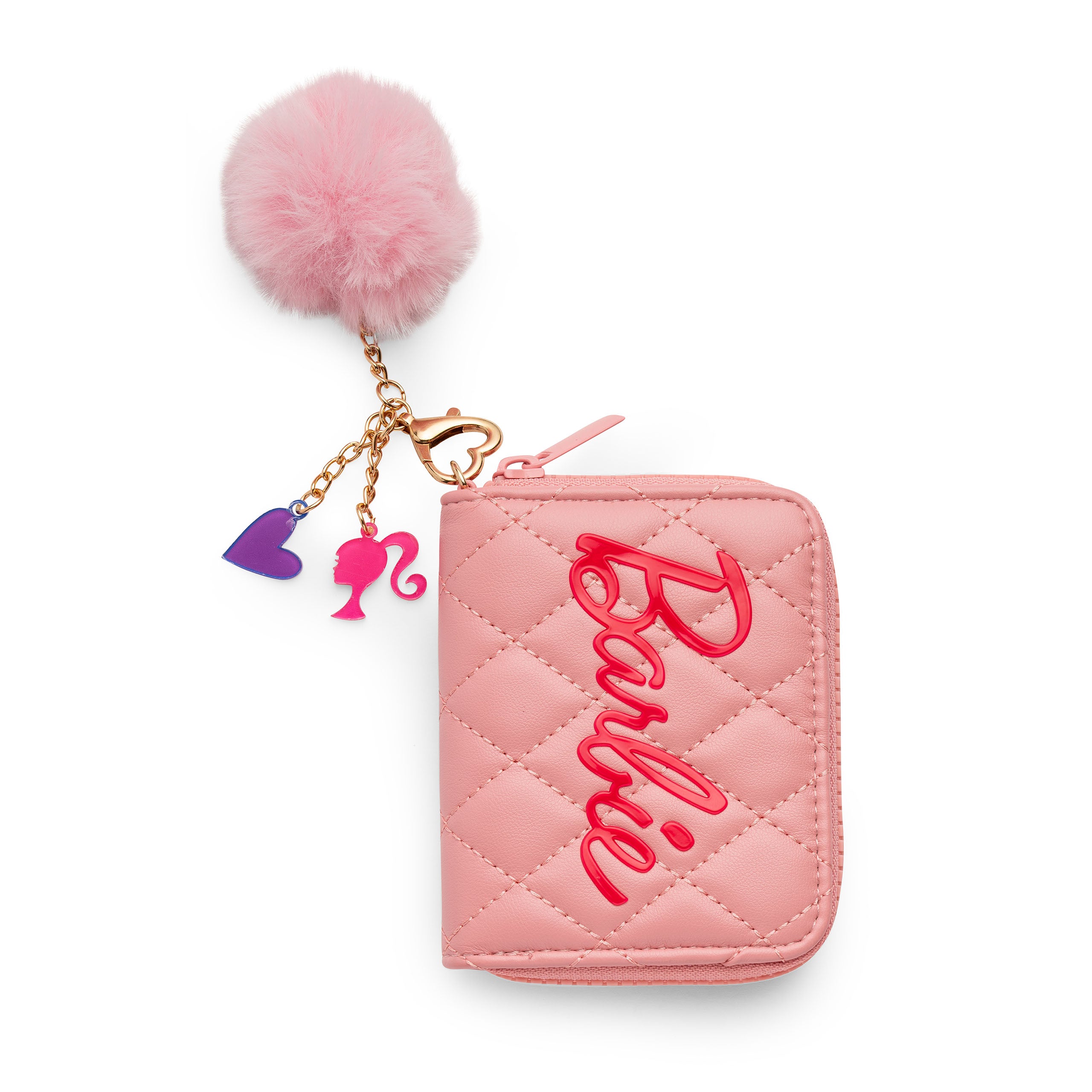 Barbie Quilted Kids Light Pink Zip Wallet with Charm