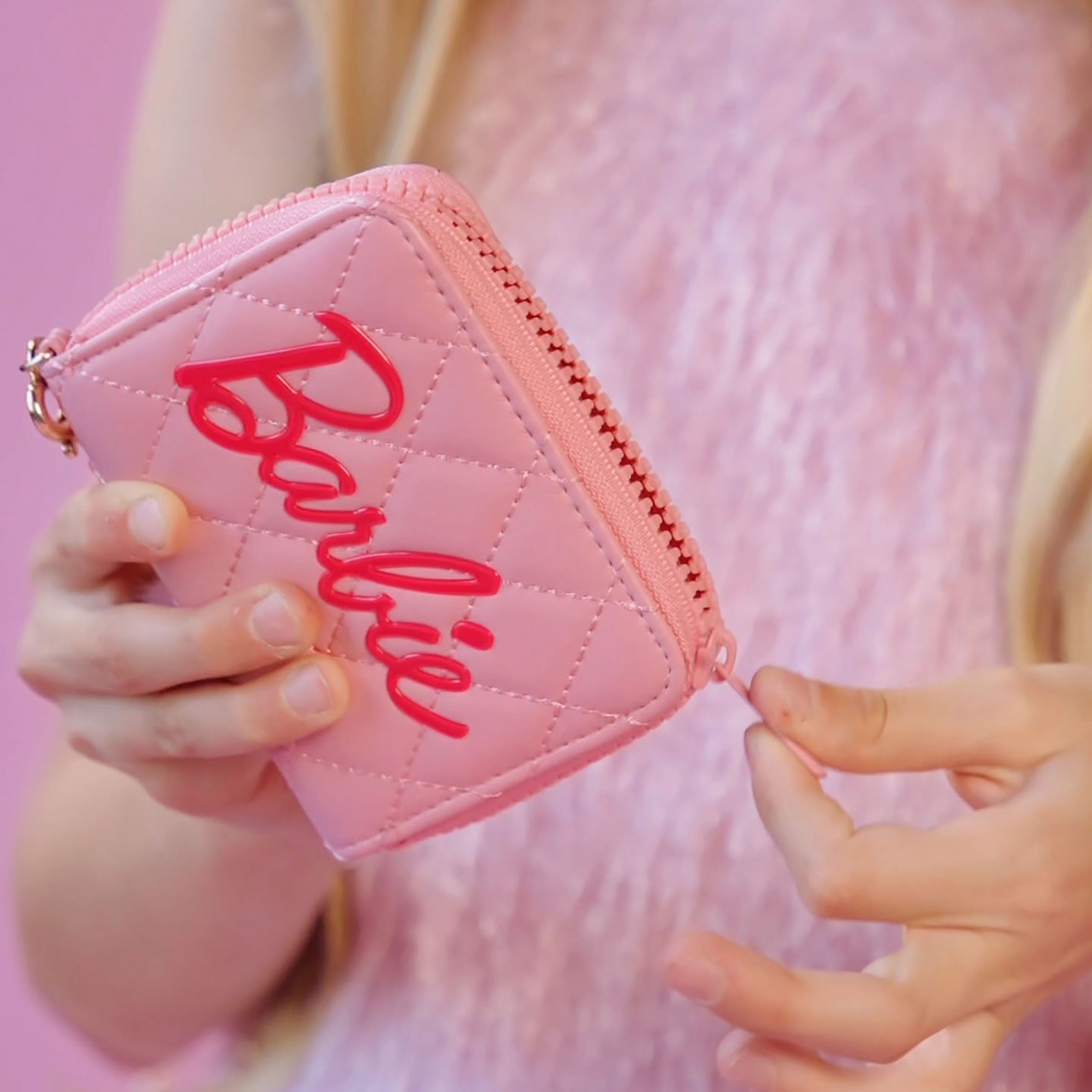 Alternative view of Barbie Quilted Kids Light Pink Zip Wallet with Charm