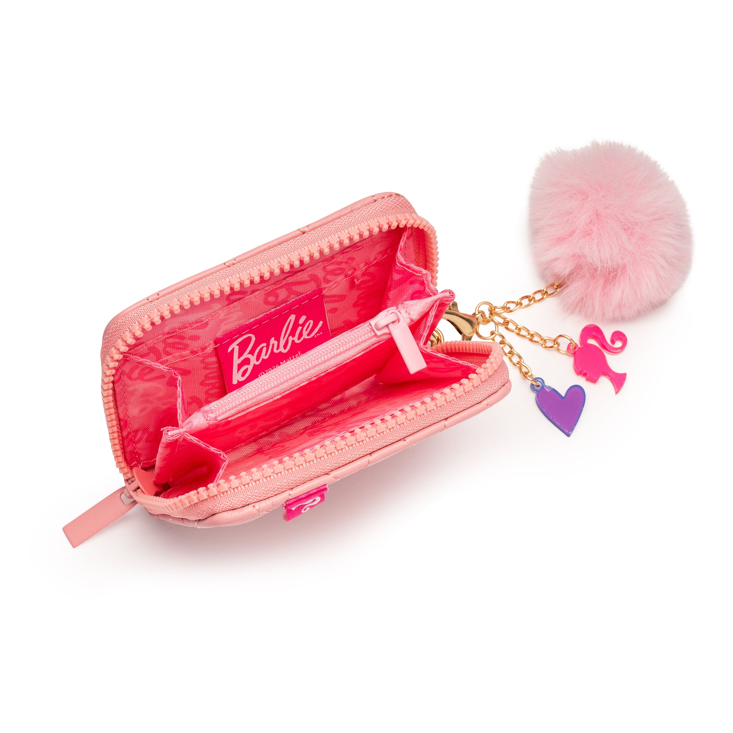 Barbie Quilted Kids Light Pink Zip Wallet with Charm - Image 3