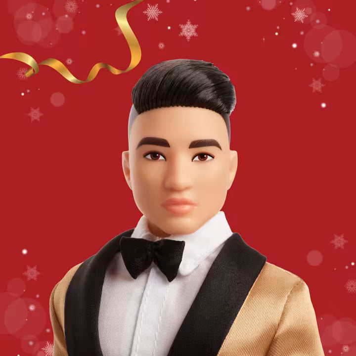 Alternative view of Barbie Signature 2025 Holiday Black Hair Ken Collectible Fashion Doll Wearing Full Suit With Golden Jacket