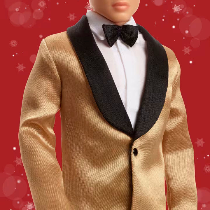 Barbie Signature 2025 Holiday Black Hair Ken Collectible Fashion Doll Wearing Full Suit With Golden Jacket - Image 3