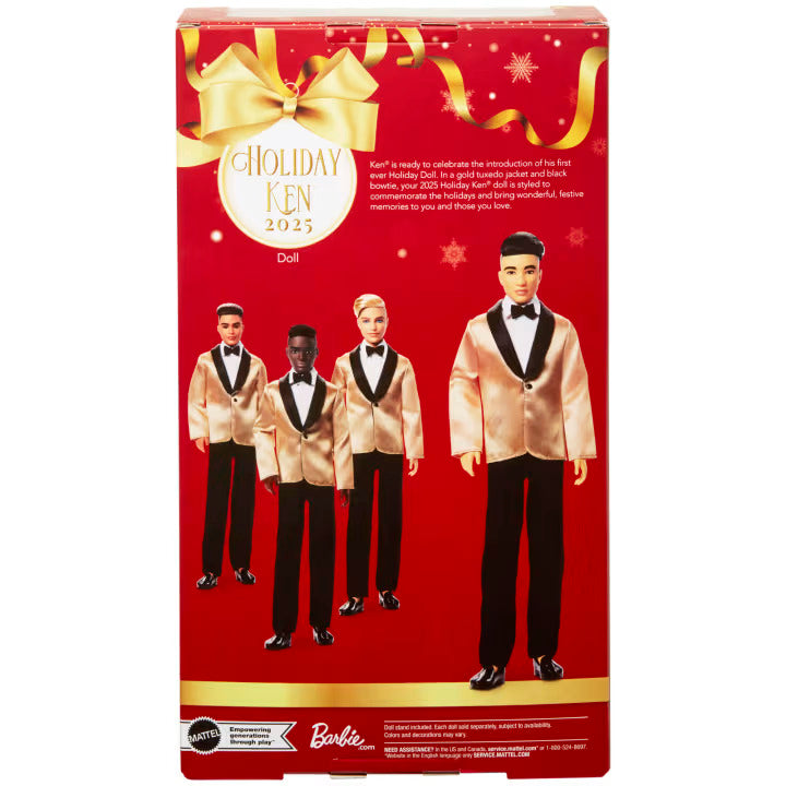 Barbie Signature 2025 Holiday Black Hair Ken Collectible Fashion Doll Wearing Full Suit With Golden Jacket - Image 5