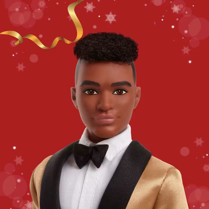 Alternative view of Barbie Signature 2025 Holiday Dark Brown Hair Ken Collectible Fashion Doll Wearing Full Suit With Golden Jacket
