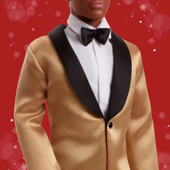 Barbie Signature 2025 Holiday Dark Brown Hair Ken Collectible Fashion Doll Wearing Full Suit With Golden Jacket - Image 3