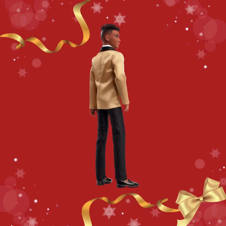 Barbie Signature 2025 Holiday Dark Brown Hair Ken Collectible Fashion Doll Wearing Full Suit With Golden Jacket - Image 5