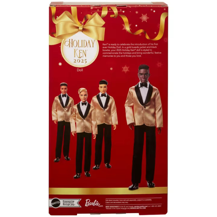 Barbie Signature 2025 Holiday Dark Brown Hair Ken Collectible Fashion Doll Wearing Full Suit With Golden Jacket - Image 6