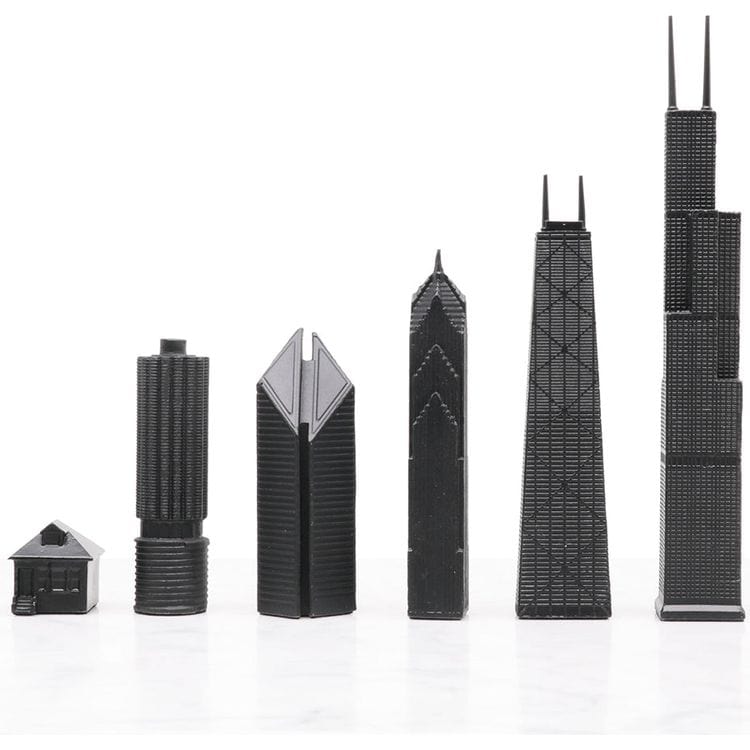 Chicago Edition Stainless Steel Chess Set with Marble Hatch Board - Image 3