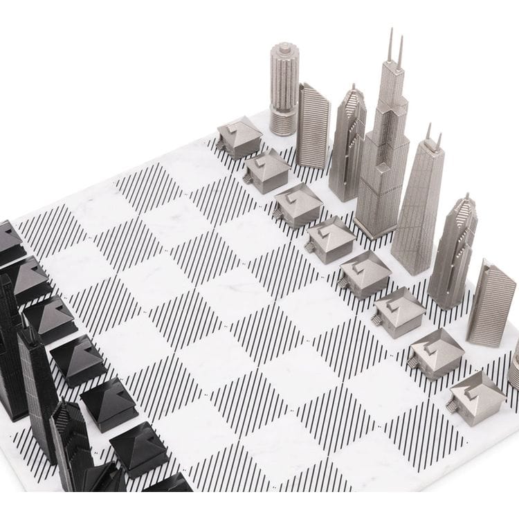 Alternative view of Chicago Edition Stainless Steel Chess Set with Marble Hatch Board