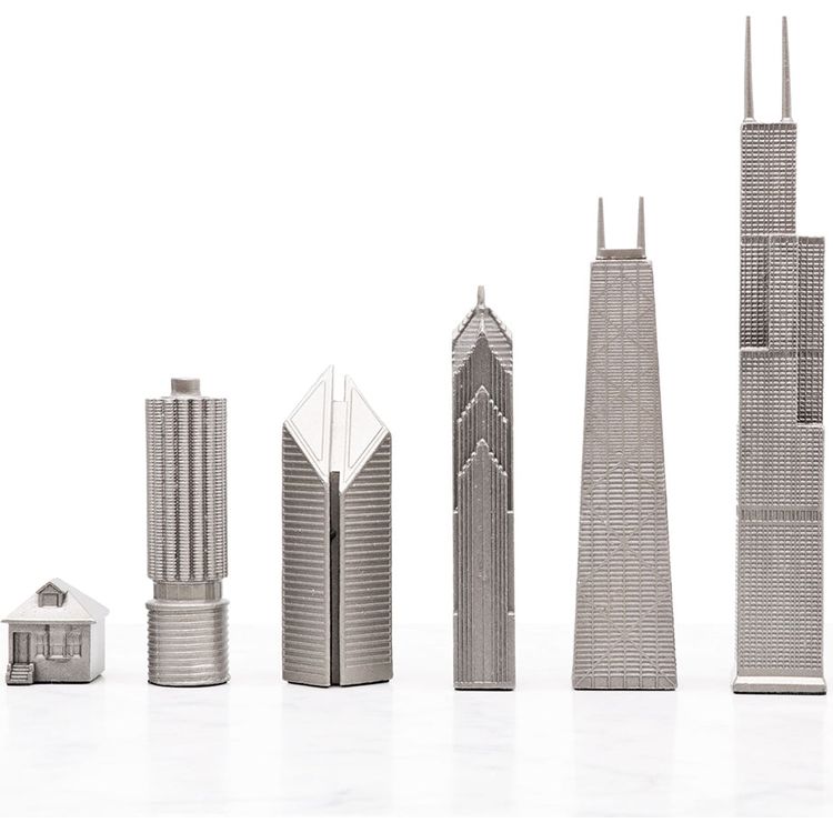 Chicago Edition Stainless Steel Chess Set with Marble Hatch Board - Image 4