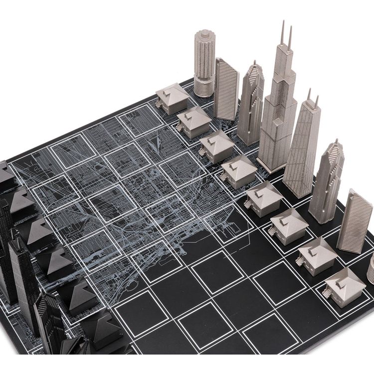 Alternative view of Chicago Edition Stainless Steel Chess Set with Wood Map Board