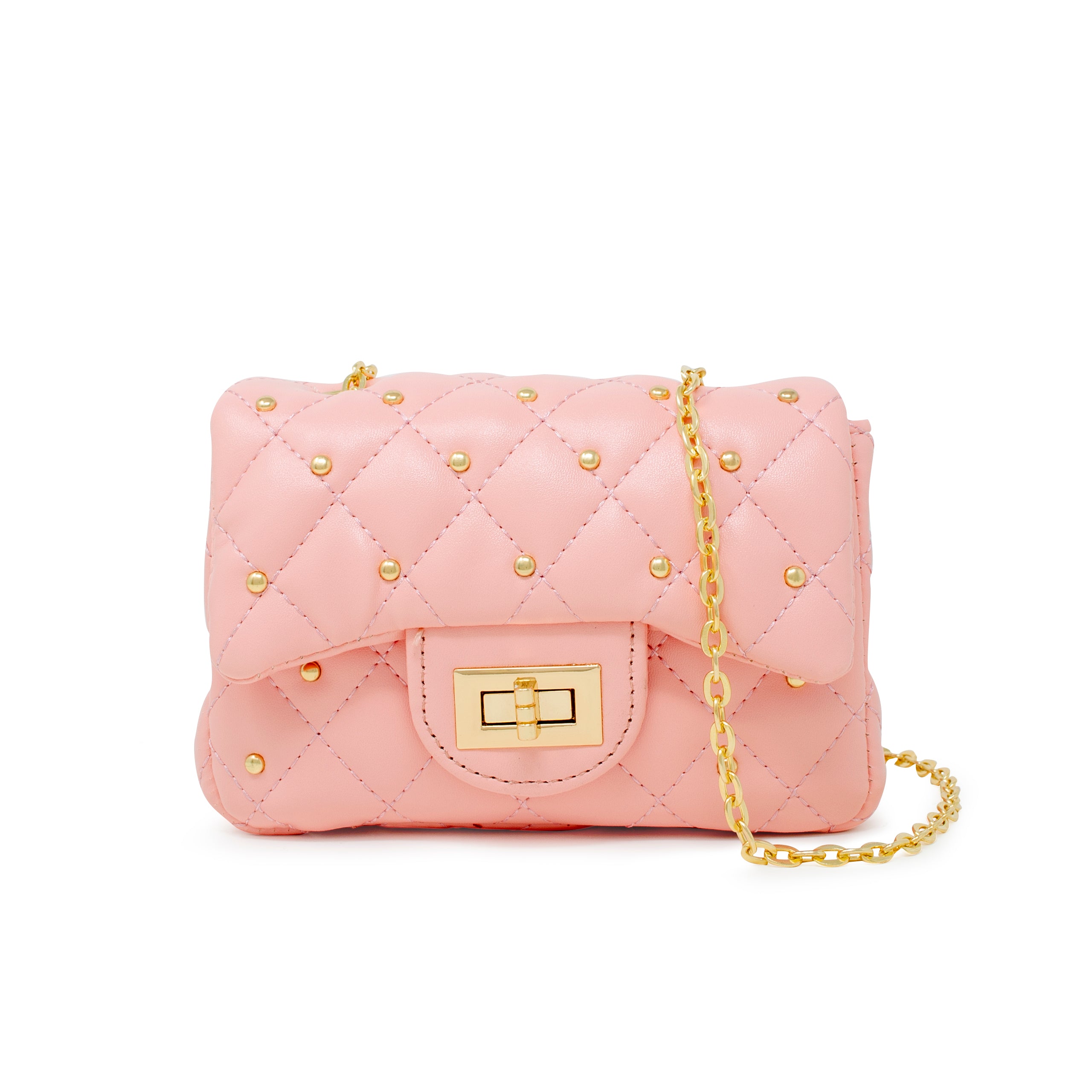 Classic Quilted Stud Handbag - Pink
