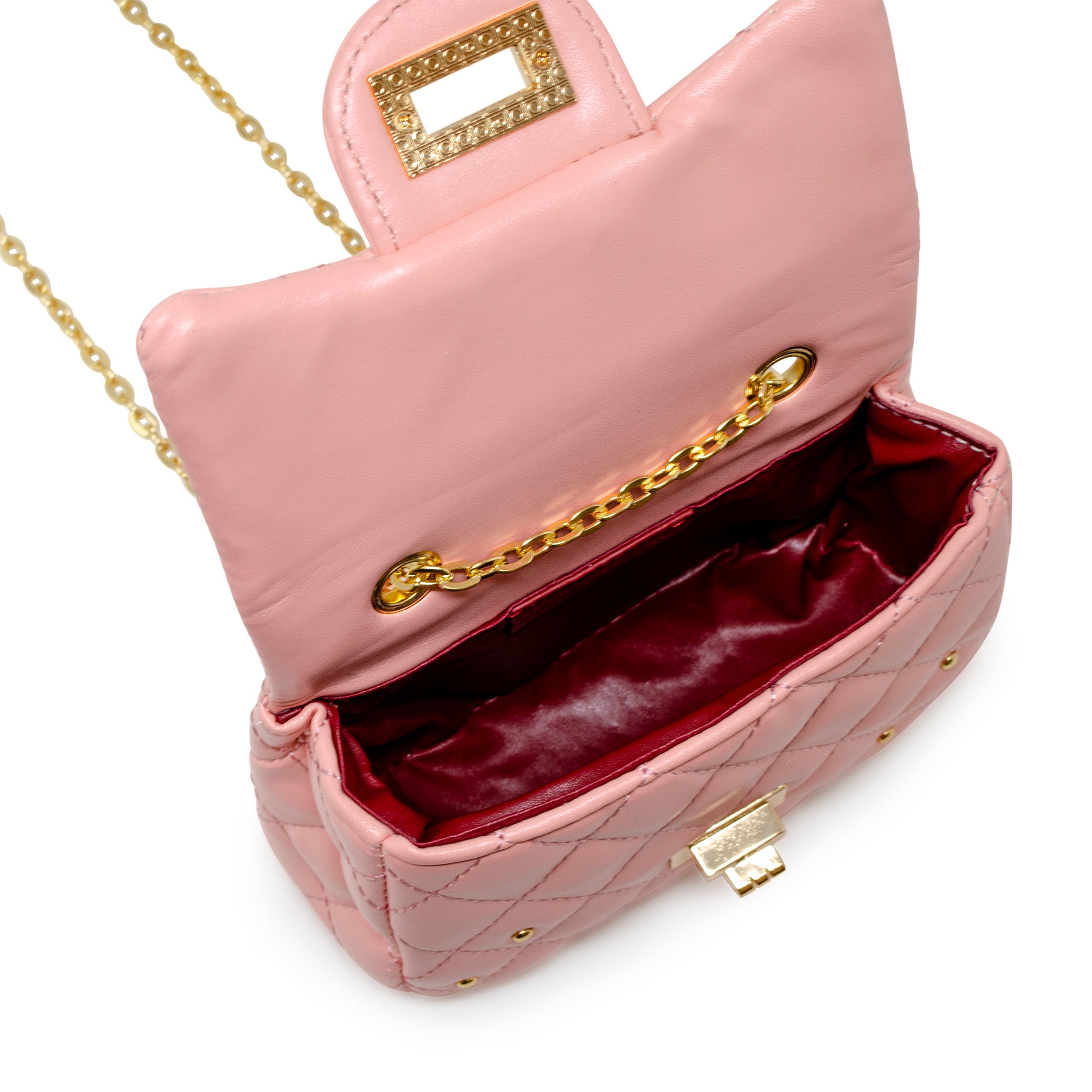 Classic Quilted Stud Handbag - Pink - Image 3