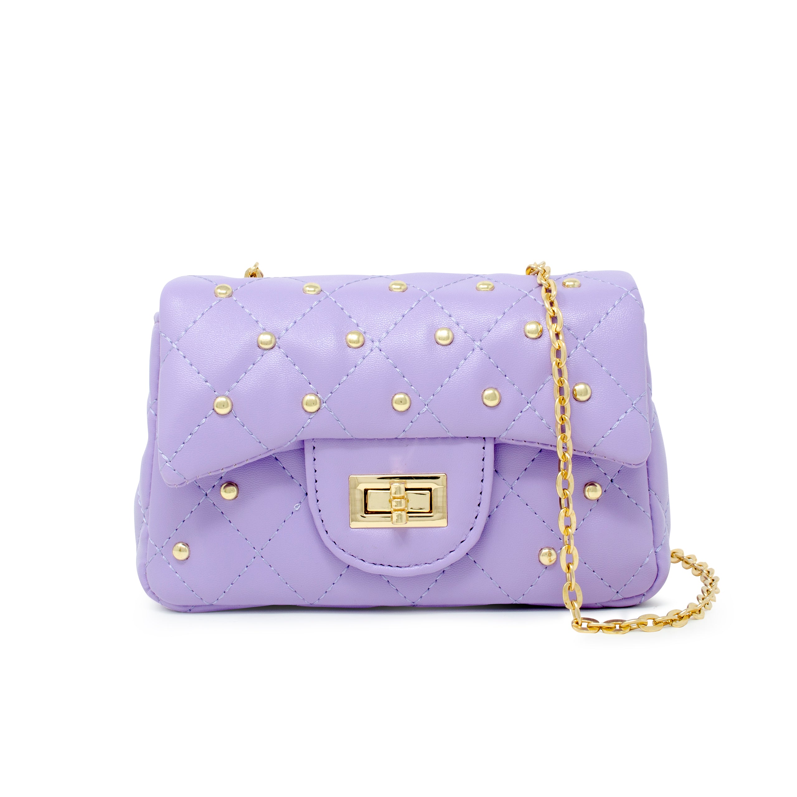 Classic Quilted Stud Handbag - Purple