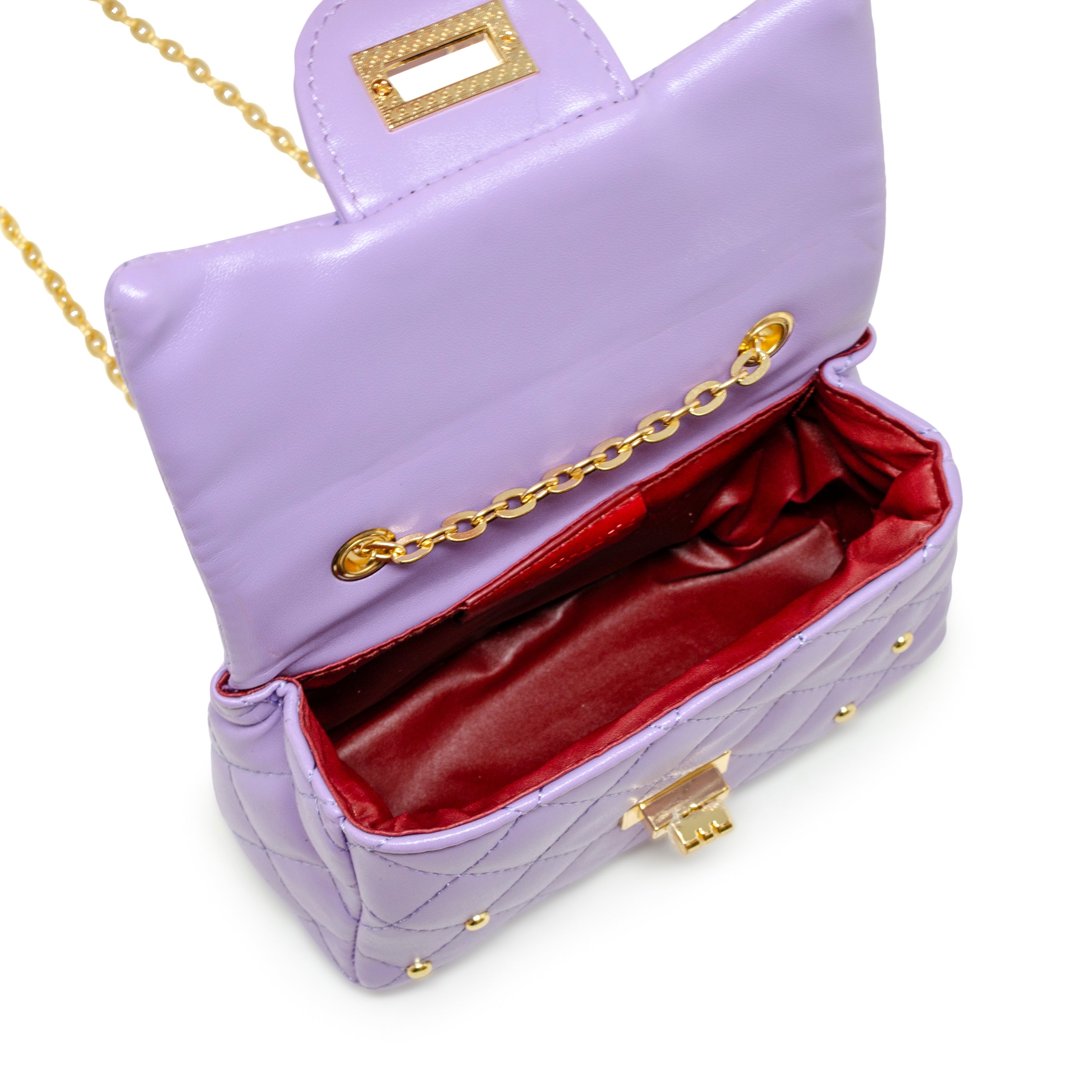 Classic Quilted Stud Handbag - Purple - Image 3
