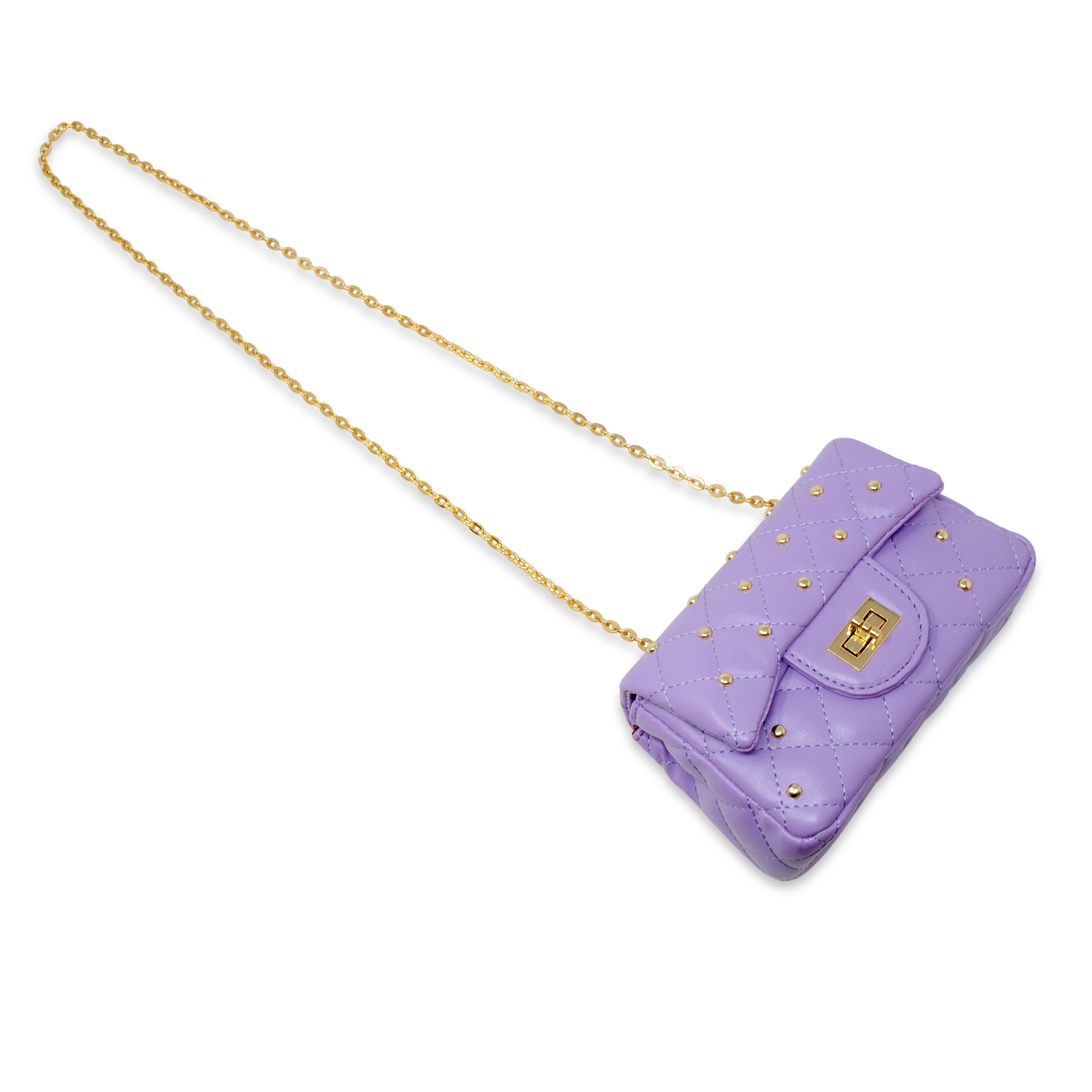 Classic Quilted Stud Handbag - Purple - Image 5