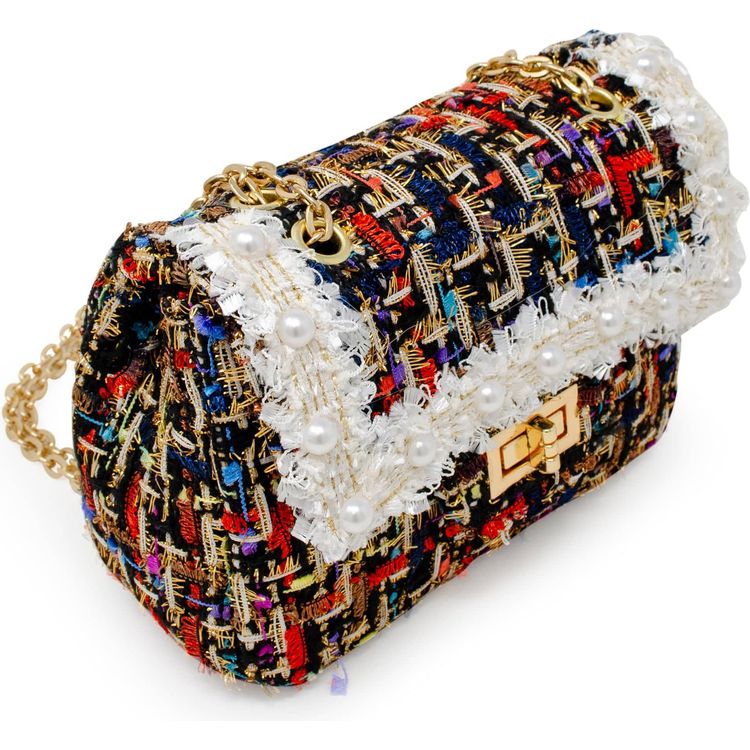 Classic Tweed Handbag with Pearls - Black - Image 3