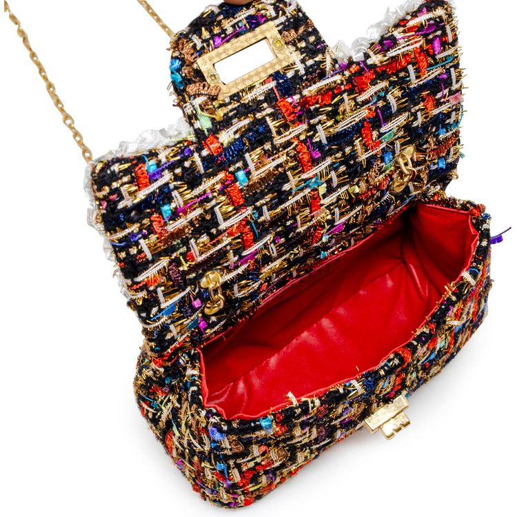 Classic Tweed Handbag with Pearls - Black - Image 5
