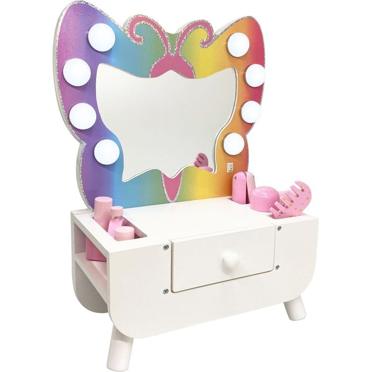 Alternative view of Colorful Butterfly-Shaped Tabletop Vanity with Illuminated Mirror