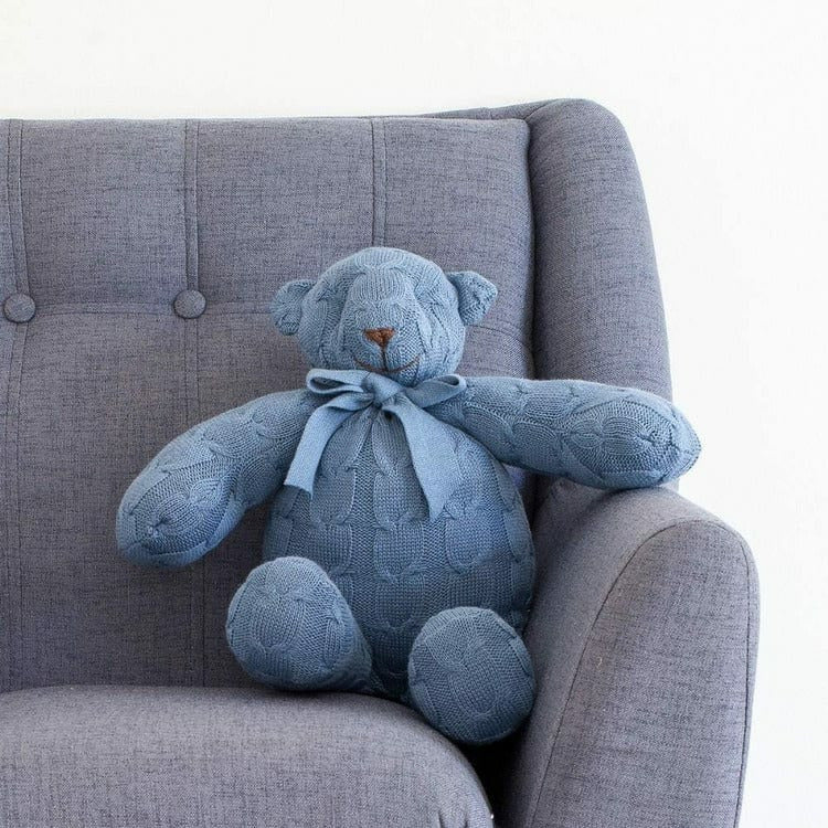 Dark Blue Cable Knit Plush Teddy Bear - Image 3