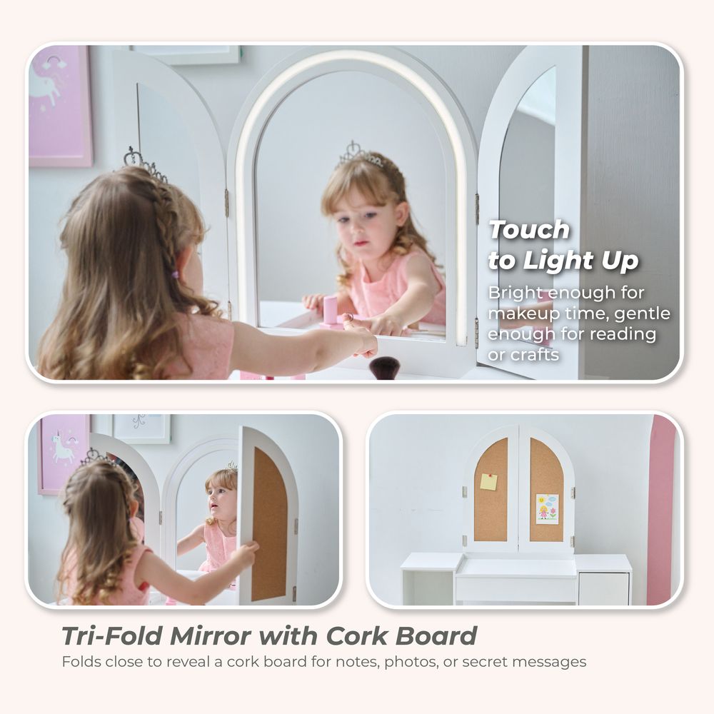 Deluxe Glow Wooden Vanity Desk with LED Lights & Cork Panels - Image 4