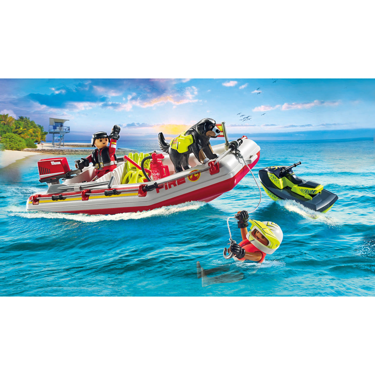 Alternative view of Fireboat with Water Scooter Playset