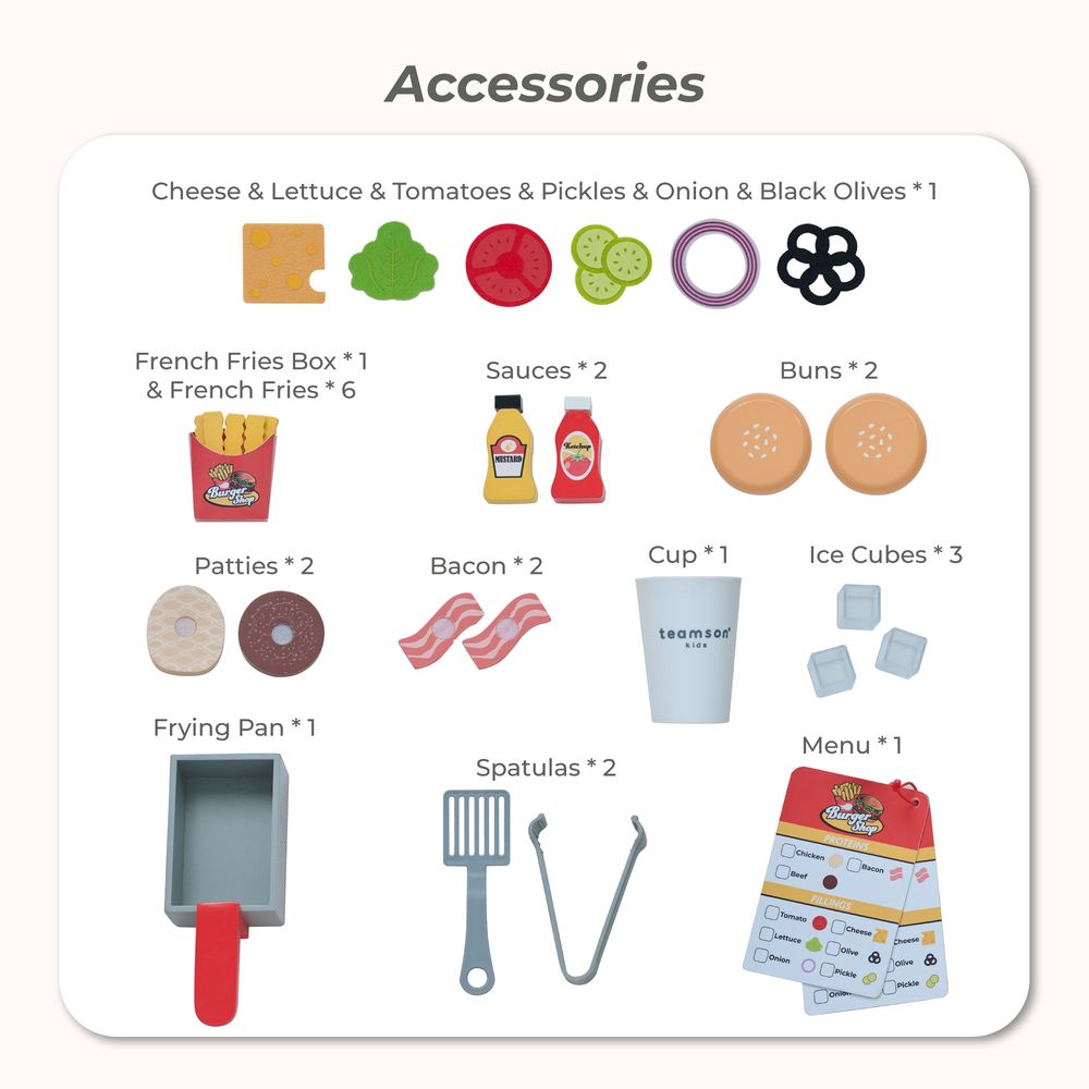 Flip & Fry Wooden Burger Shop with 29 Pcs Accessories - Image 7
