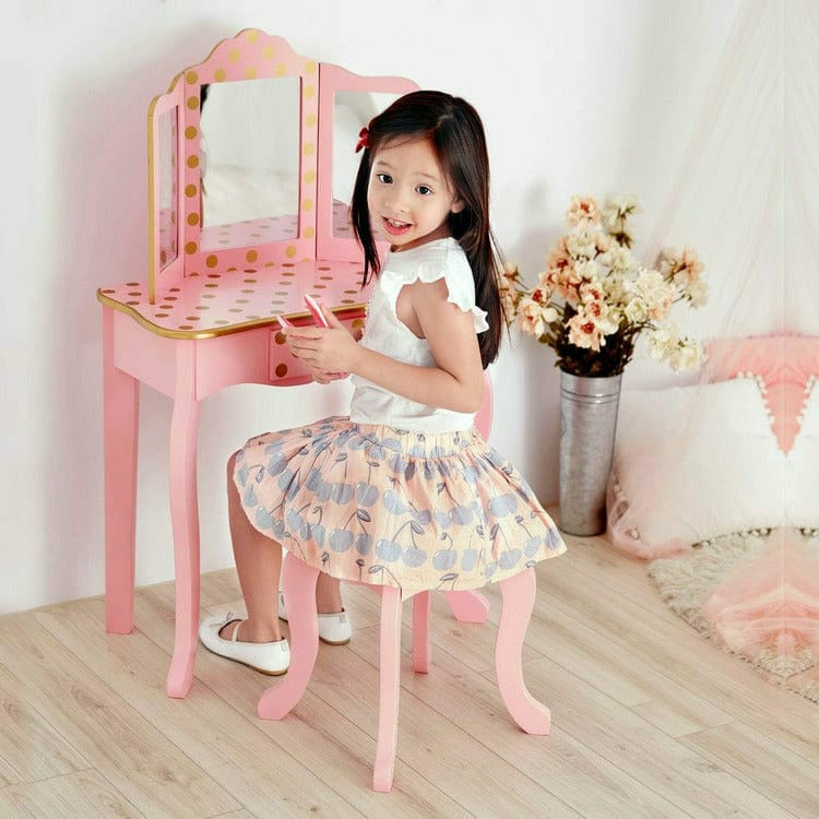 Alternative view of Gisele Polka Dot Vanity with Mirror & Stool - Pink