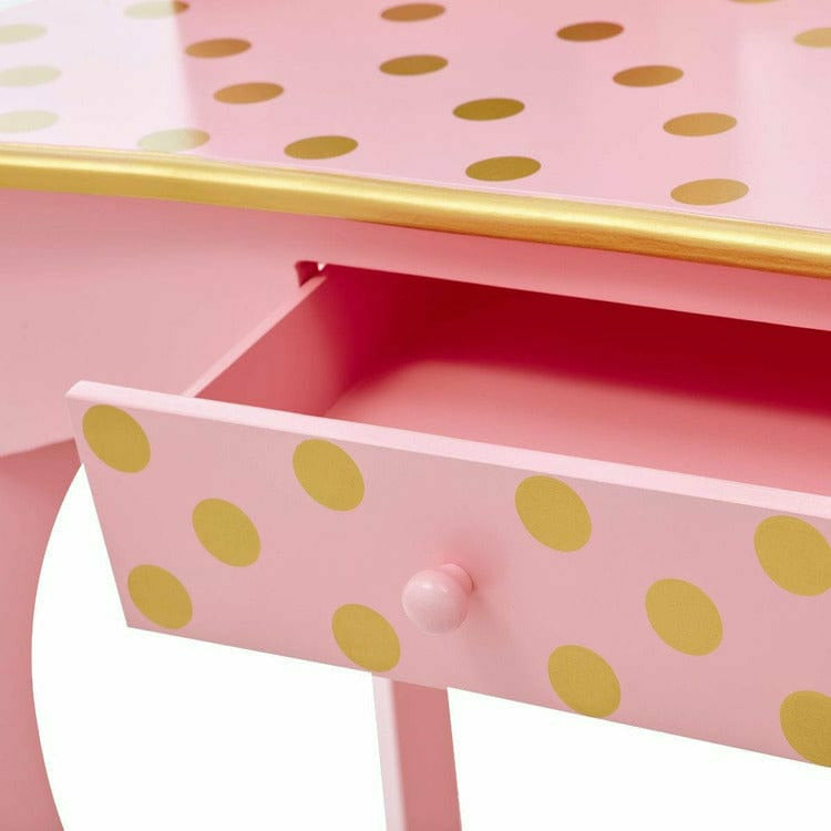 Gisele Polka Dot Vanity with Mirror & Stool - Pink - Image 4