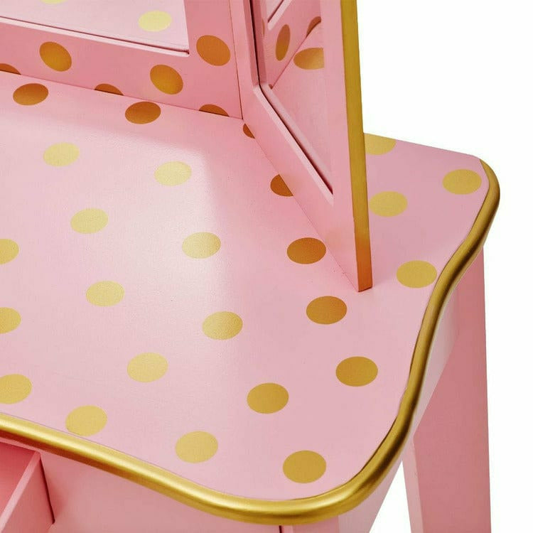 Gisele Polka Dot Vanity with Mirror & Stool - Pink - Image 5