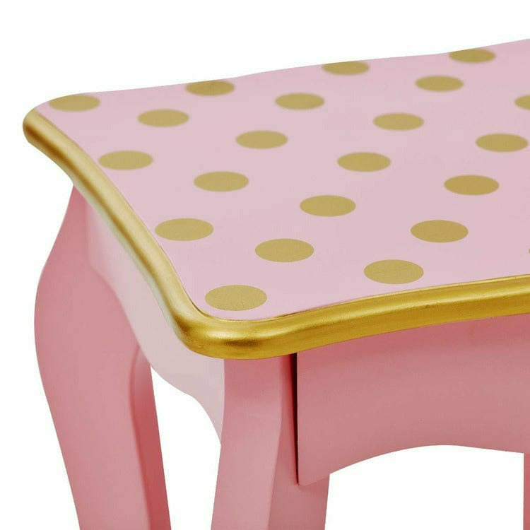 Gisele Polka Dot Vanity with Mirror & Stool - Pink - Image 6