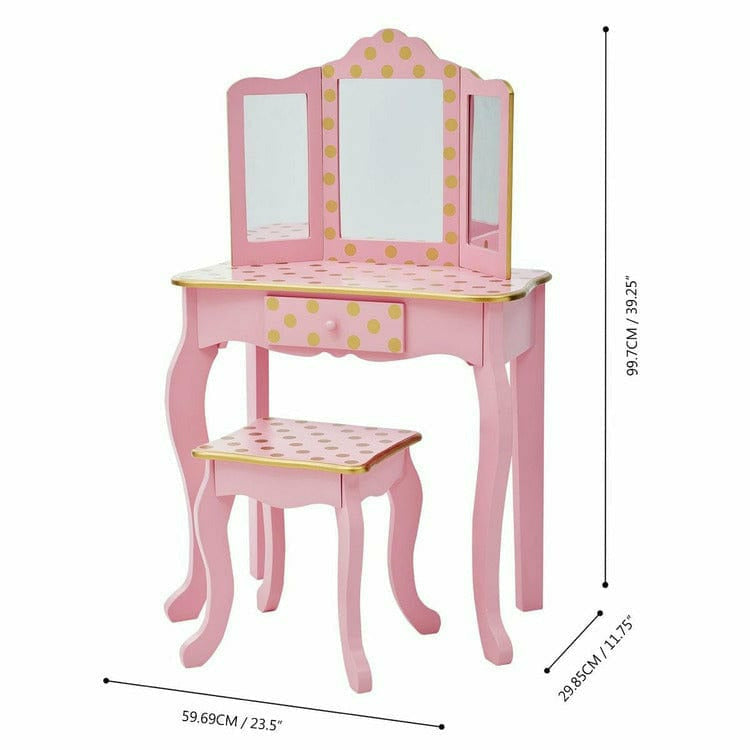Gisele Polka Dot Vanity with Mirror & Stool - Pink - Image 7