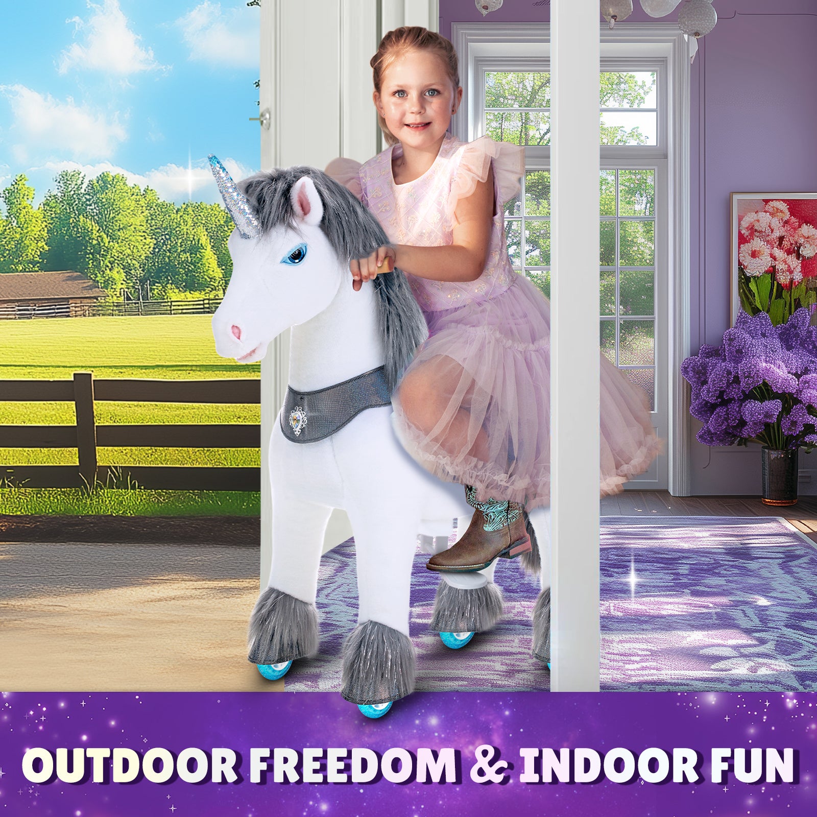 Alternative view of Grey Unicorn Model Y Ride on Toy - 4-7 Years