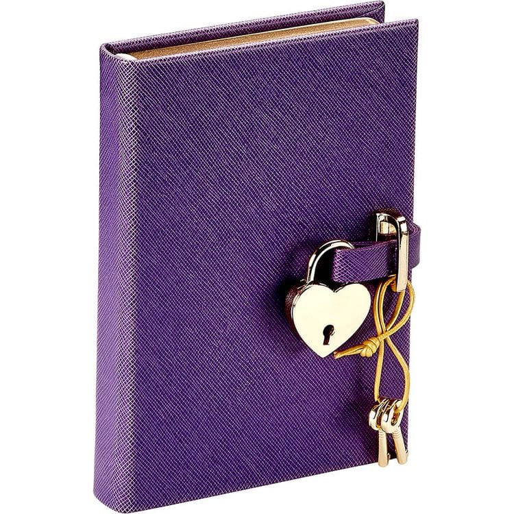 Heart Lock Journal in Purple Saffiano Leather - Image 2