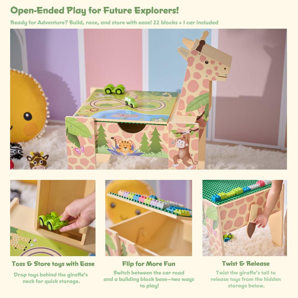 Jungle Giraffe 2-in-1 Wooden Activity Table + 23 Accessories & 1 Car - Image 4