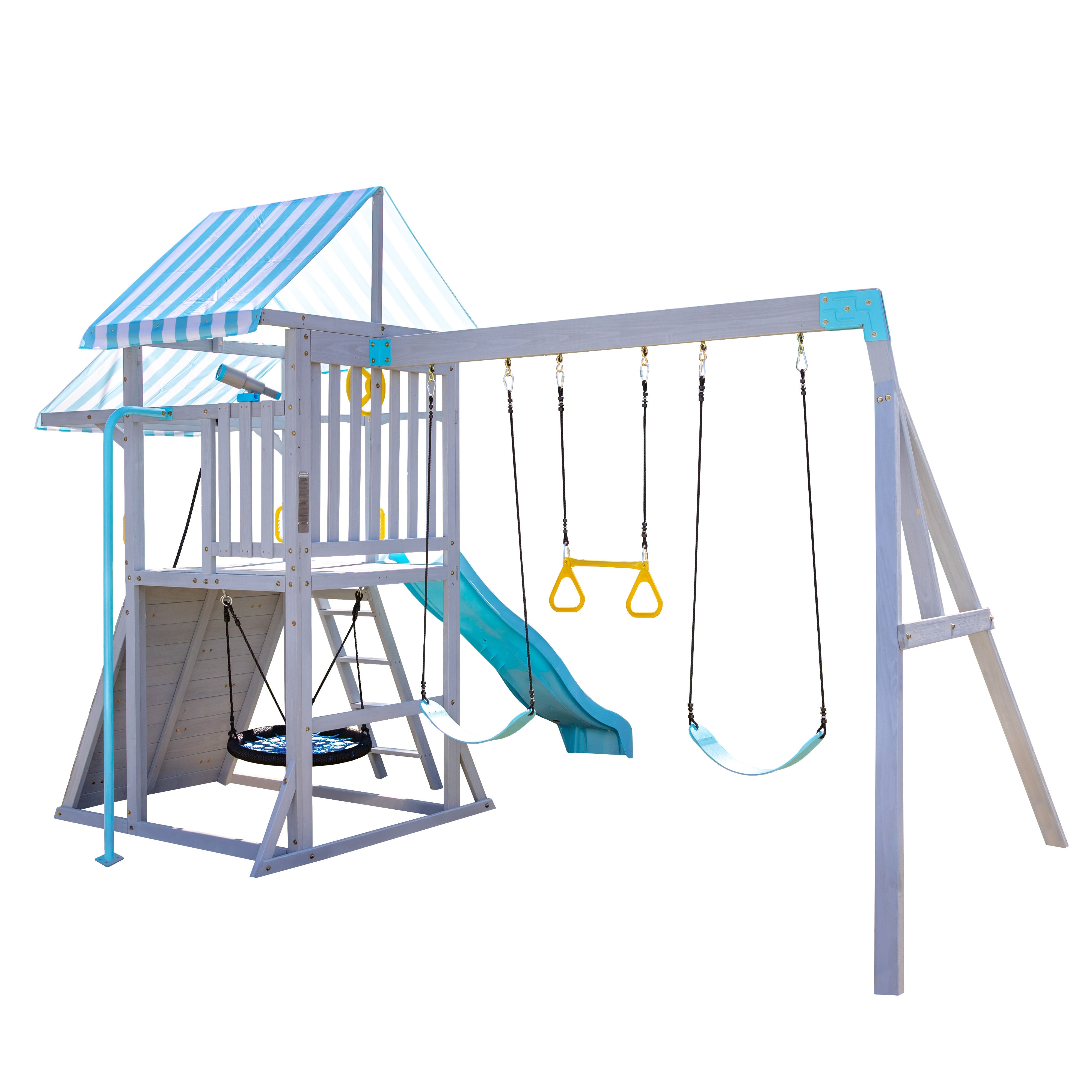 Laguna Wooden Swing Set with Slide & Rock Wall - Gray