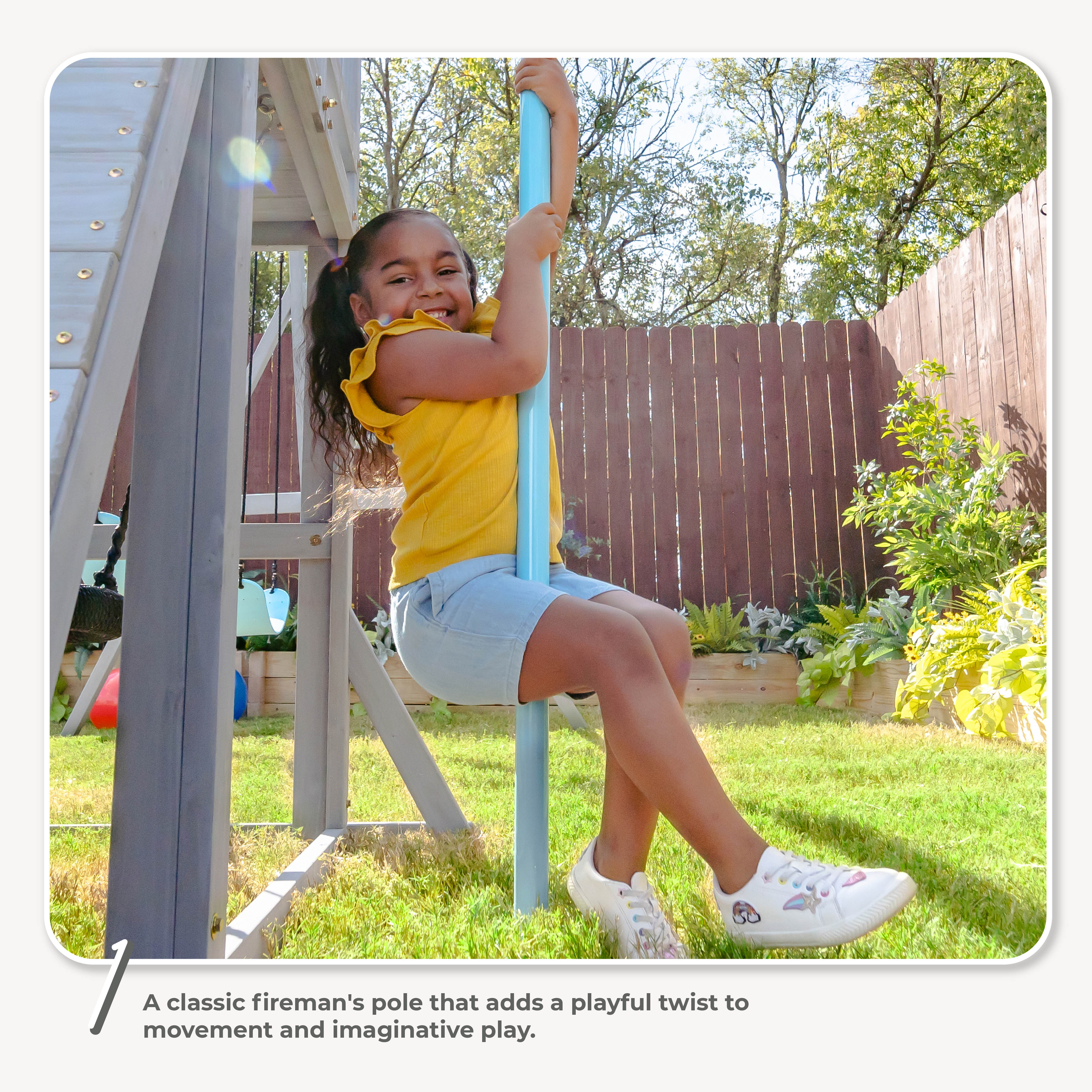 Laguna Wooden Swing Set with Slide & Rock Wall - Gray - Image 4