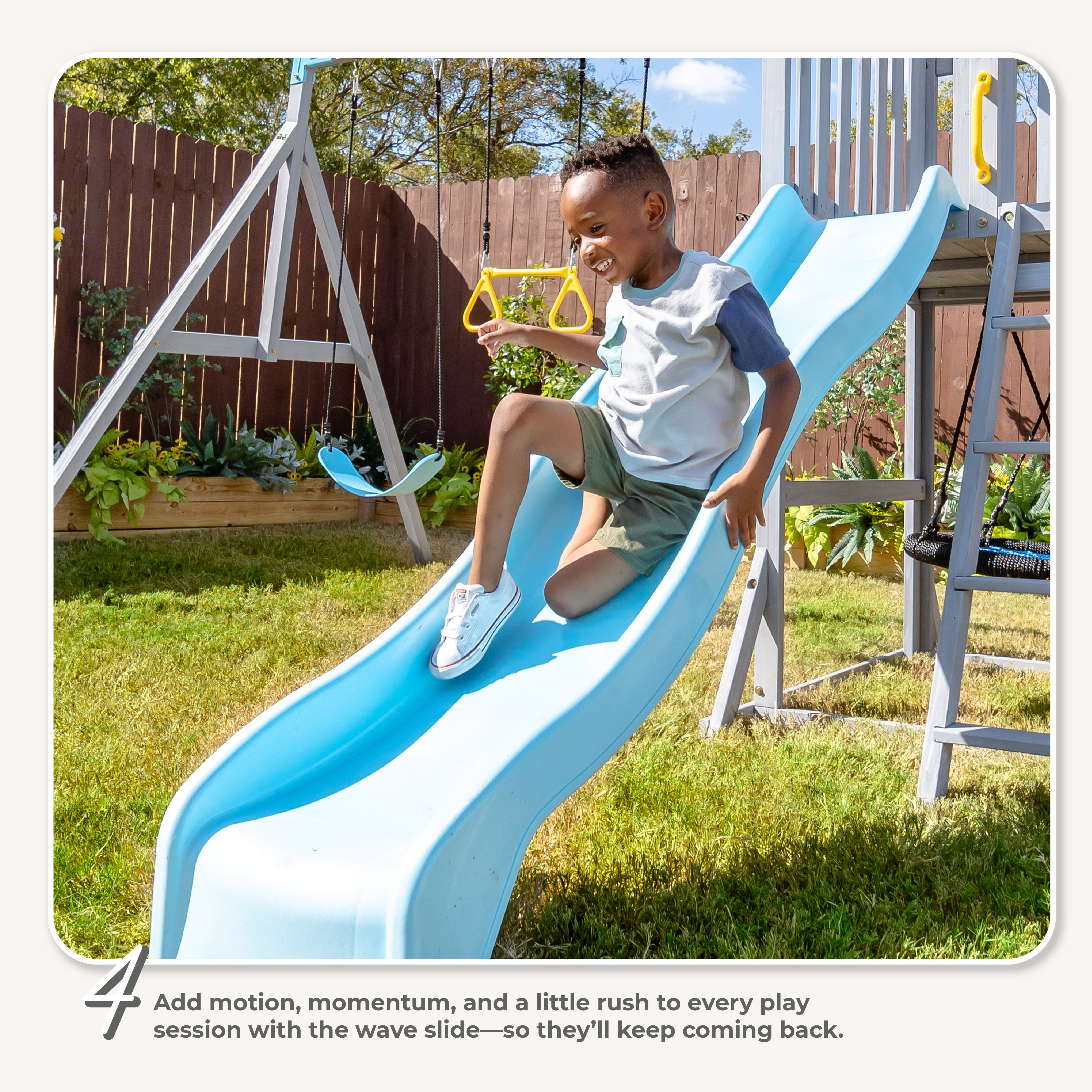 Laguna Wooden Swing Set with Slide & Rock Wall - Gray - Image 6