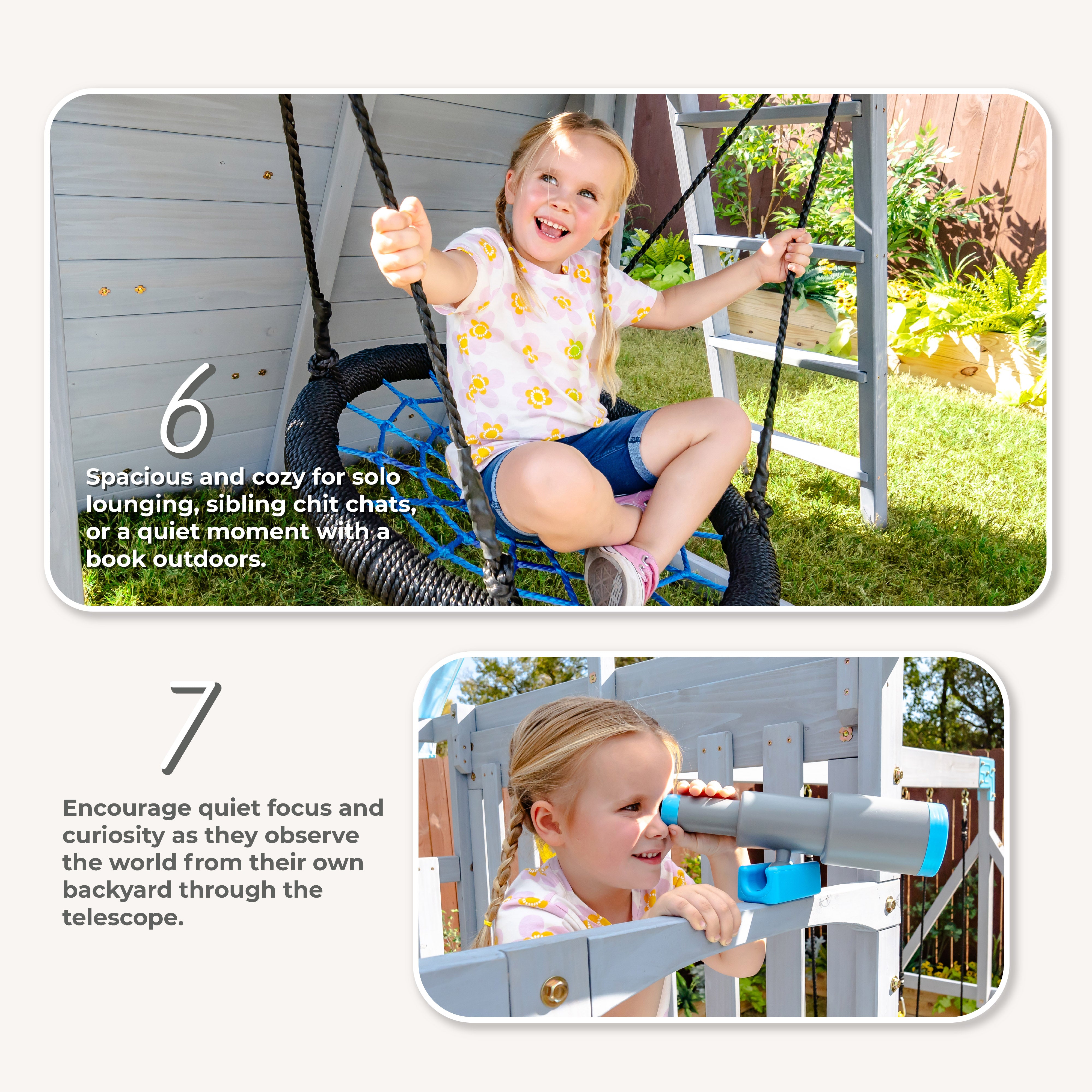 Laguna Wooden Swing Set with Slide & Rock Wall - Gray - Image 8