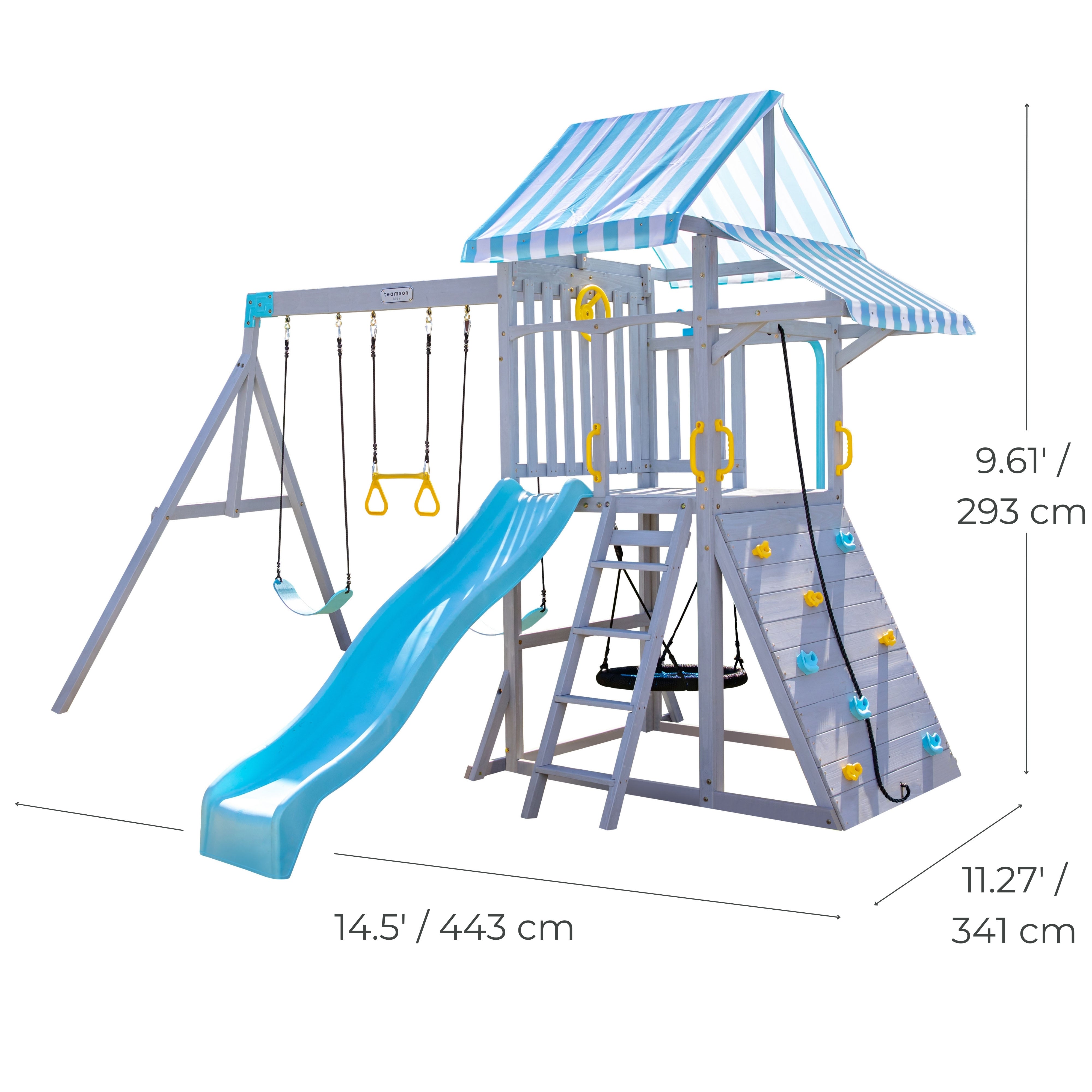 Laguna Wooden Swing Set with Slide & Rock Wall - Gray - Image 10