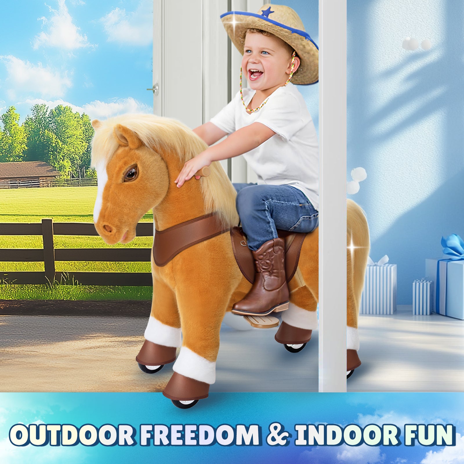 Alternative view of Light Brown Horse Model Y Ride on Toy - 4-7 Years