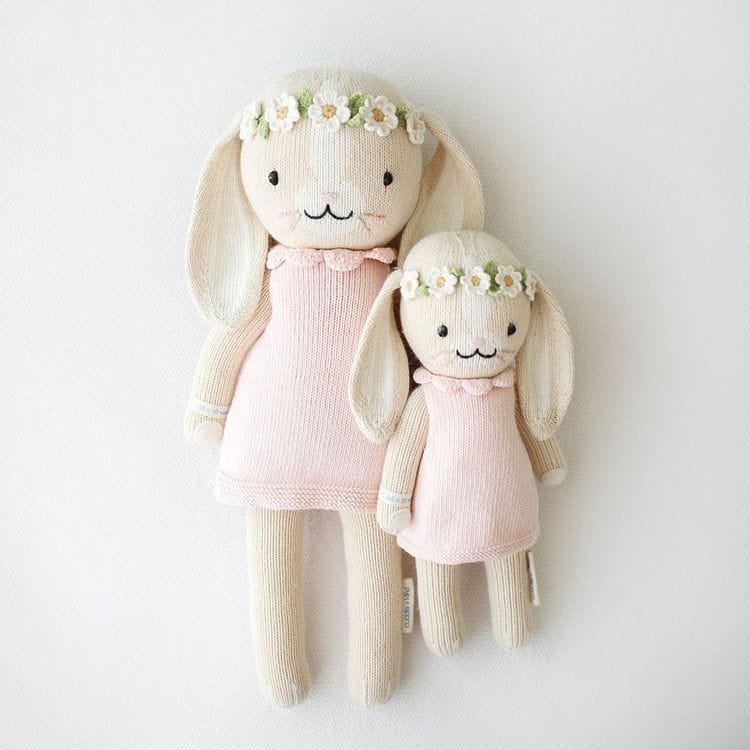 Little 13" Hannah the Bunny (Blush) Hand-Knit Doll - Image 3